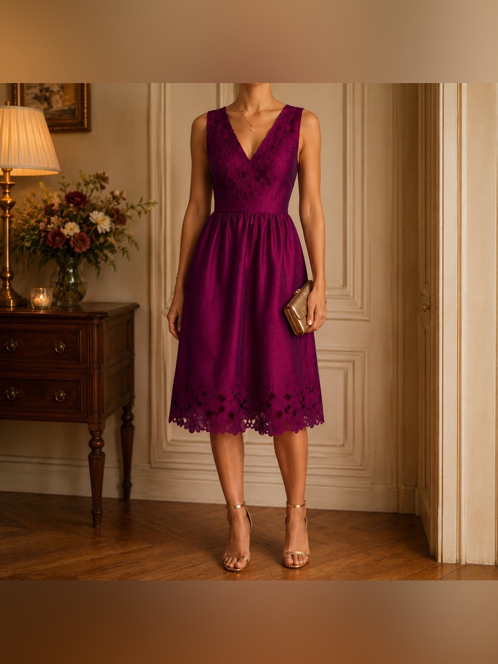 Adrianna Papell Knee Length Cocktail Dress Silk Women’s 10 Evening Flower